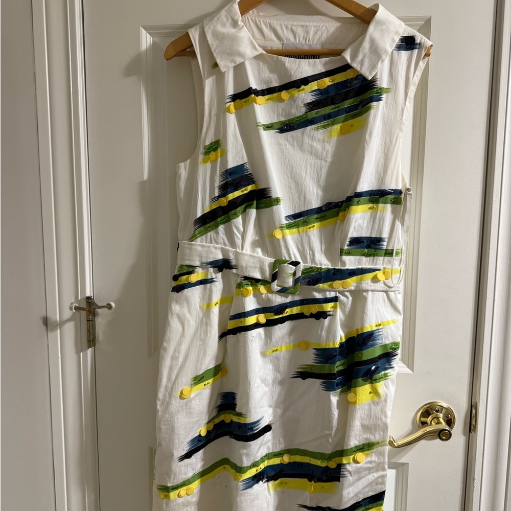 Moschino White Cream Sundress Notched Collar Midi